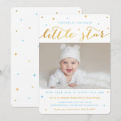Twinkle Little Star First Birthday Invitation Boy (Devant / Derrière)