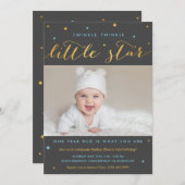 Twinkle Little Star First Birthday Invitation Boy Kaart (Voorkant / Achterkant)