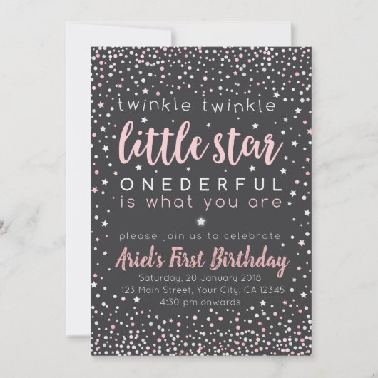 Twinkle Little Star First Birthday Invitation Kaart (Voorkant)