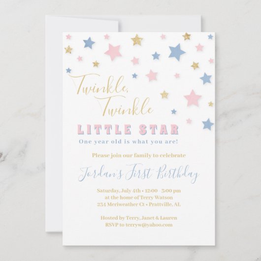 Twinkle Little Star First Birthday Invitation Kaart (Voorkant)