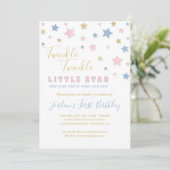 Twinkle Little Star First Birthday Invitation Kaart (Staand voorkant)