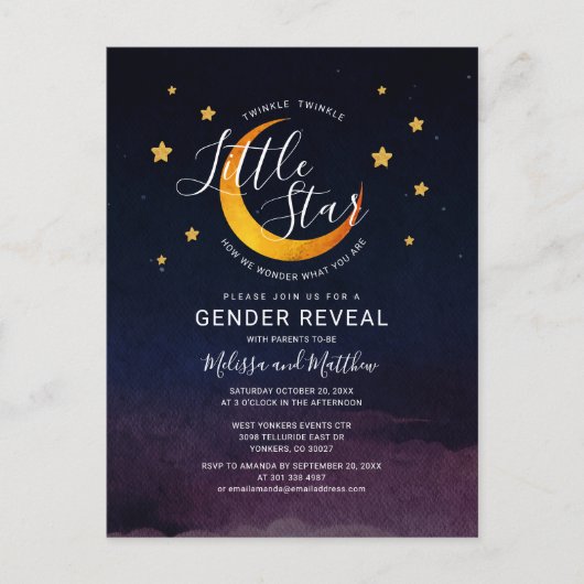 Twinkle Little Star Gender onthult Navy Paars Uitnodiging Briefkaart (Voorkant)