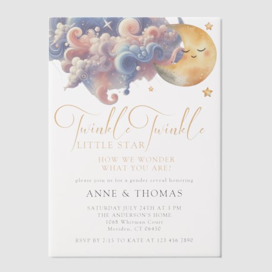 Twinkle Little Star Gender Reveal Custom Party Vellum Uitnodigingen (Voorkant)