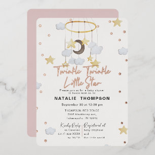 Twinkle Little Star Girl Pink Baby shower Roos Folie Uitnodiging
