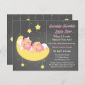 Twinkle Little Star Girl Twins Baby shower Custom Kaart (Voorkant / Achterkant)