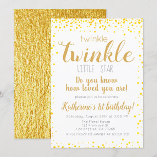 Twinkle Little Star Girls Gold Glitter Birthday Kaart