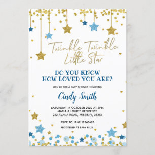 Twinkle Little Star Gold Baby shower Invitation Kaart