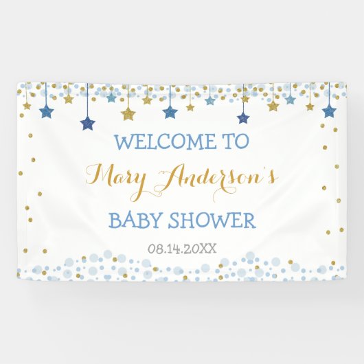 Twinkle Little Star Gold Blue Sparkle Backdrop Spandoek (Horizontaal)