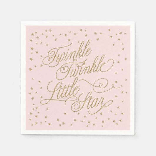 Twinkle Little Star Gold & Pink Girl Baby shower Servetten (Voorkant)