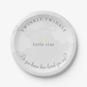 Twinkle Little Star Grey Baby shower Papieren Bordje