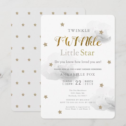 Twinkle Little Star & Grey Cloud Twin Baby shower Kaart (Voorkant / Achterkant)