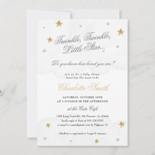 Twinkle Little Star Grey Gold Elegant Baby shower Kaart