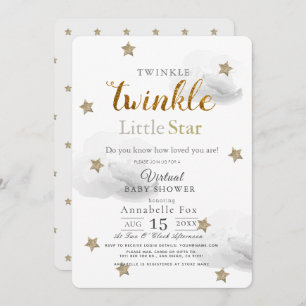 Twinkle Little Star Grey Virtual Baby shower Kaart