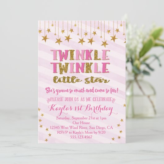 Twinkle Little Star Invitation rose (Debout devant)