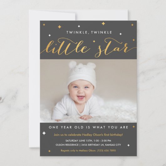 Twinkle Little Star Invitations pour le premier an (Devant)
