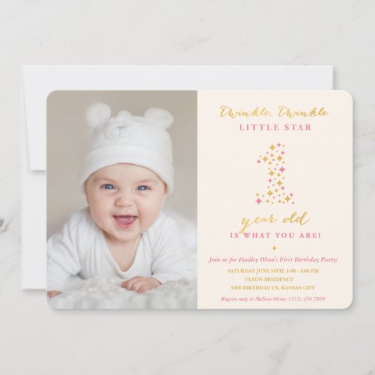 Twinkle Little Star Invitations pour le premier an (Devant)