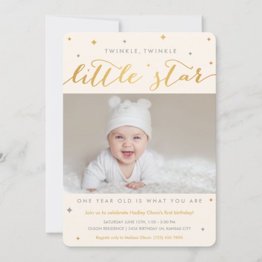 Twinkle Little Star Invitations pour le premier an (Devant)