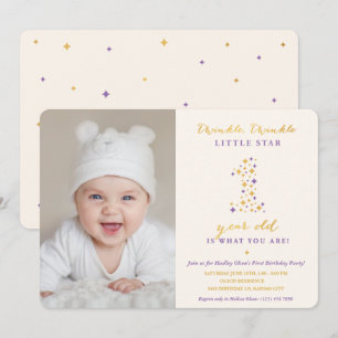 Twinkle Little Star Lavender & Gold First Birthday Kaart