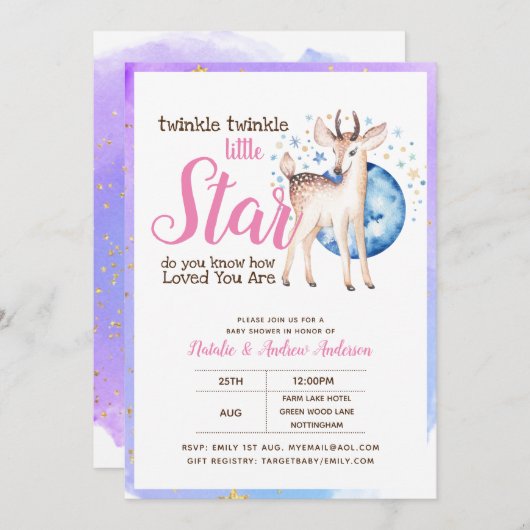 Twinkle Little Star Little Deer Roze Goud Modern Kaart (Voorkant / Achterkant)