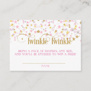 Twinkle Little Star Luier Raffle Roze Goud Creme Informatiekaartje