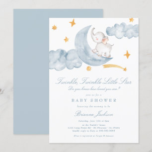 Twinkle Little Star Moon Blue Boy Baby shower Kaart