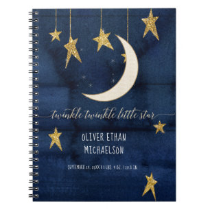 Twinkle Little Star Navy Wood Gold Boy Baby shower Notitieboek