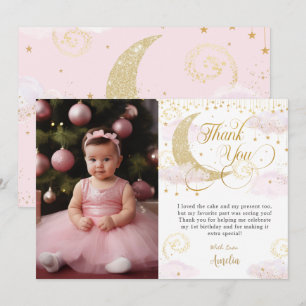 Twinkle Little Star Pastel Pink 1e verjaardag foto Bedankkaart