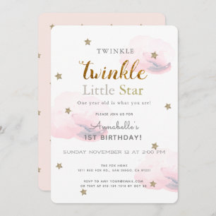 Twinkle Little Star Pink 1st Birthday Uitnodiging