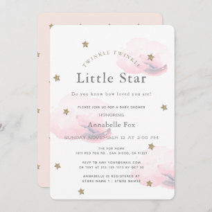 Twinkle Little Star Pink Baby shower Invitation Kaart