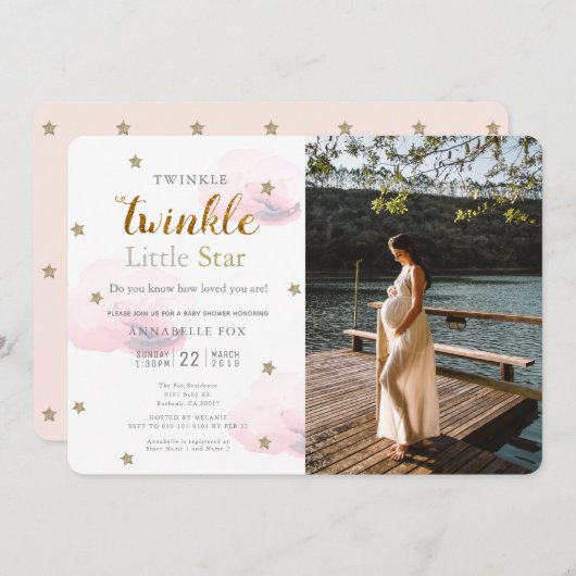 Twinkle Little Star Pink Foto Baby shower Kaart (Voorkant / Achterkant)