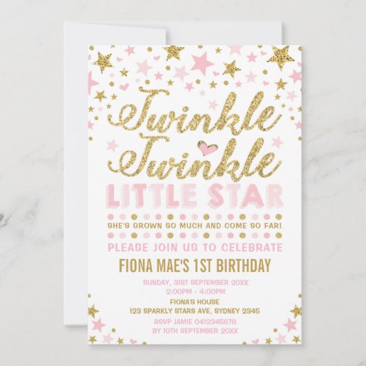 Twinkle Little Star Rose & Gold Invitation d'anniv (Devant)