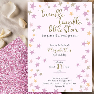 Twinkle Little Star Roze Eerste Verjaardag Meisje Kaart