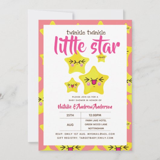 Twinkle Little Star Shower Roze Geel Modern Mooie Kaart (Voorkant)