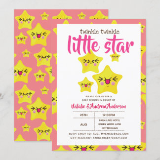 Twinkle Little Star Shower Roze Geel Modern Mooie Kaart