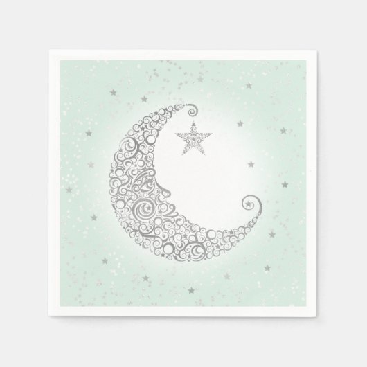 Twinkle Little Star Silver Moon Mint Napkin Servetten (Voorkant)