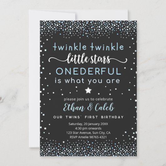 Twinkle Little Star Twin Invitation pour le premie (Devant)