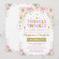 Twinkle Little Star Twins Sisters Birthday Invite