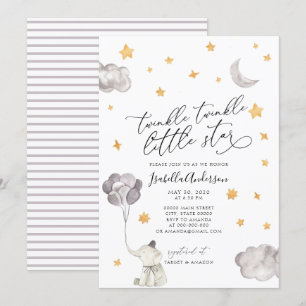 Twinkle Little Star Yellow Elephant Baby shower Kaart