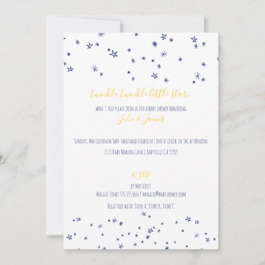Twinkle Little Stars Baby Shower Invitations (Devant)