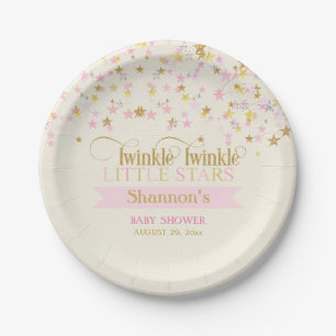Twinkle Little Stars Twins Baby shower Pink Gold Papieren Bordje