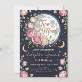 Twinkle Moon and Roses 2nd Birthday Kaart
