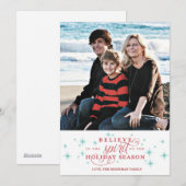 Twinkle Red Script & Blue Stars Carte de vacances  (Devant / Derrière)