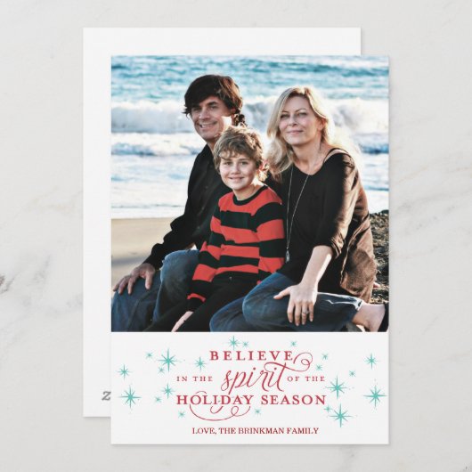 Twinkle Red Script & Blue Stars Carte de Voeux de (Devant / Derrière)