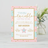Twinkle Roze Blauw Goud Geslacht Reveal Kaart (Staand voorkant)