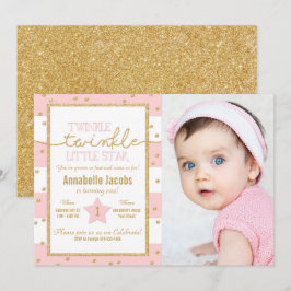 Twinkle Roze en Gouden Verjaardag Foto Kaart