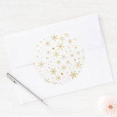 Twinkle Snowflake 3 - Goud & wit- Ronde Sticker (Envelop)