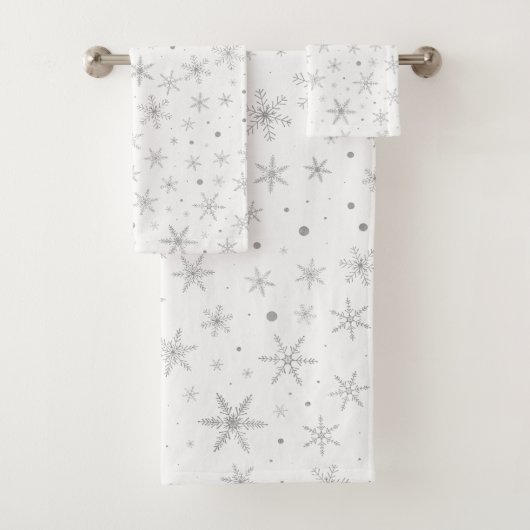 Twinkle Snowflake -Silver Grey & White- Bad Handdoek (Insitu)