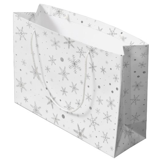Twinkle Snowflake -Silver Grey & White- Large Cadeautasje (Achterkant Gekanteld)