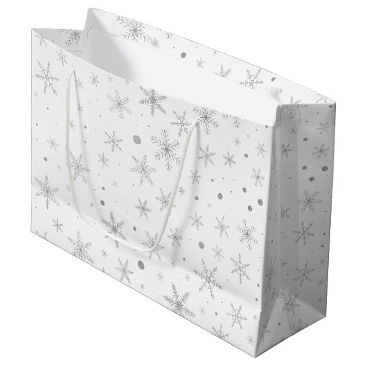 Twinkle Snowflake -Silver Grey & White- Large Cadeautasje (Voorkant Gekanteld)