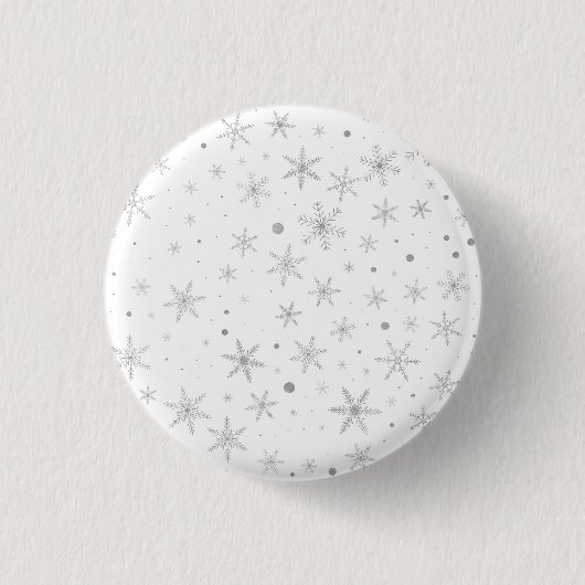 Twinkle Snowflake -Silver Grey & White- Ronde Button 3,2 Cm (Voorkant)